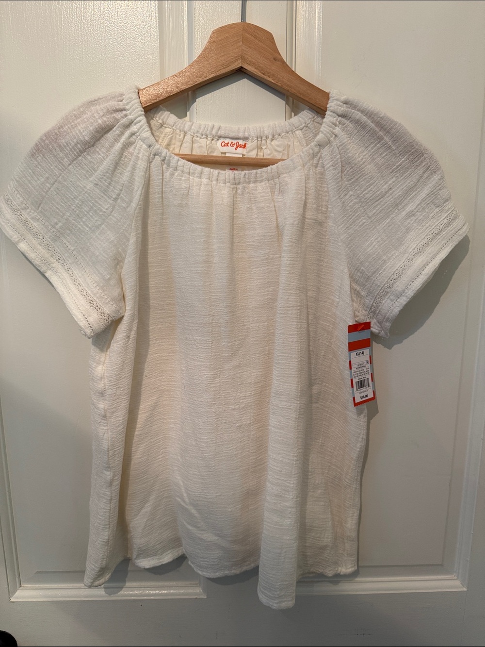 Cat & Jack Cream Textured Peasant Blouse